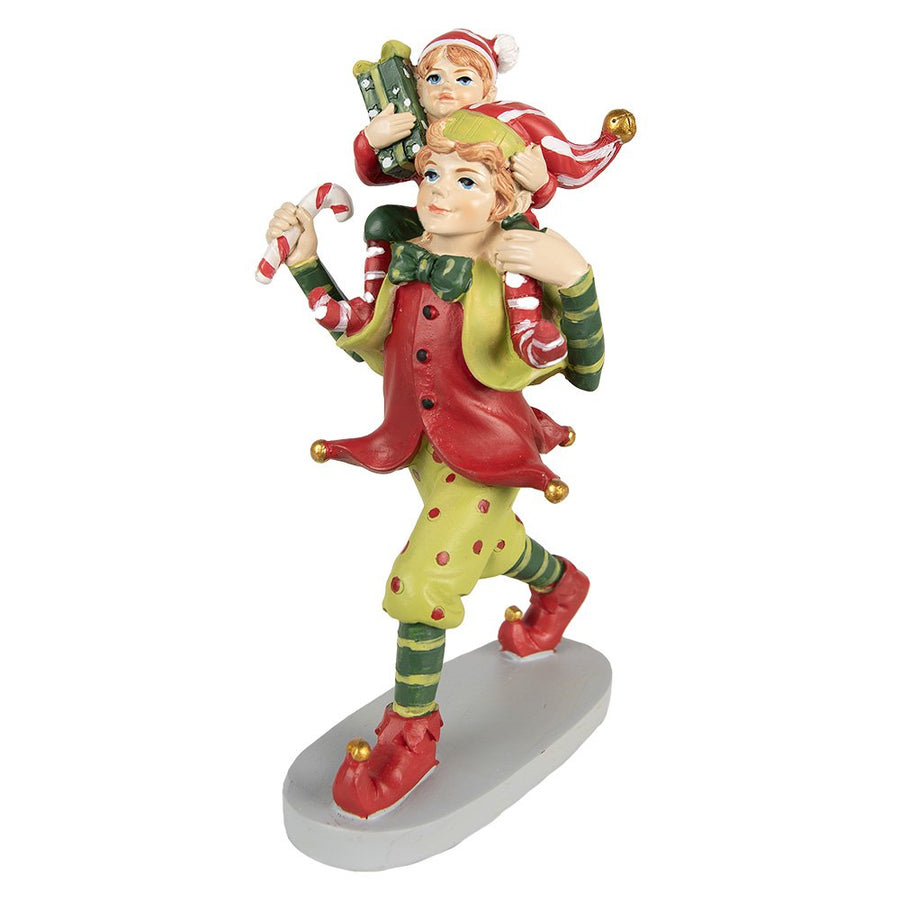 Kerstfiguur elf 19 cm rood groen polyresin