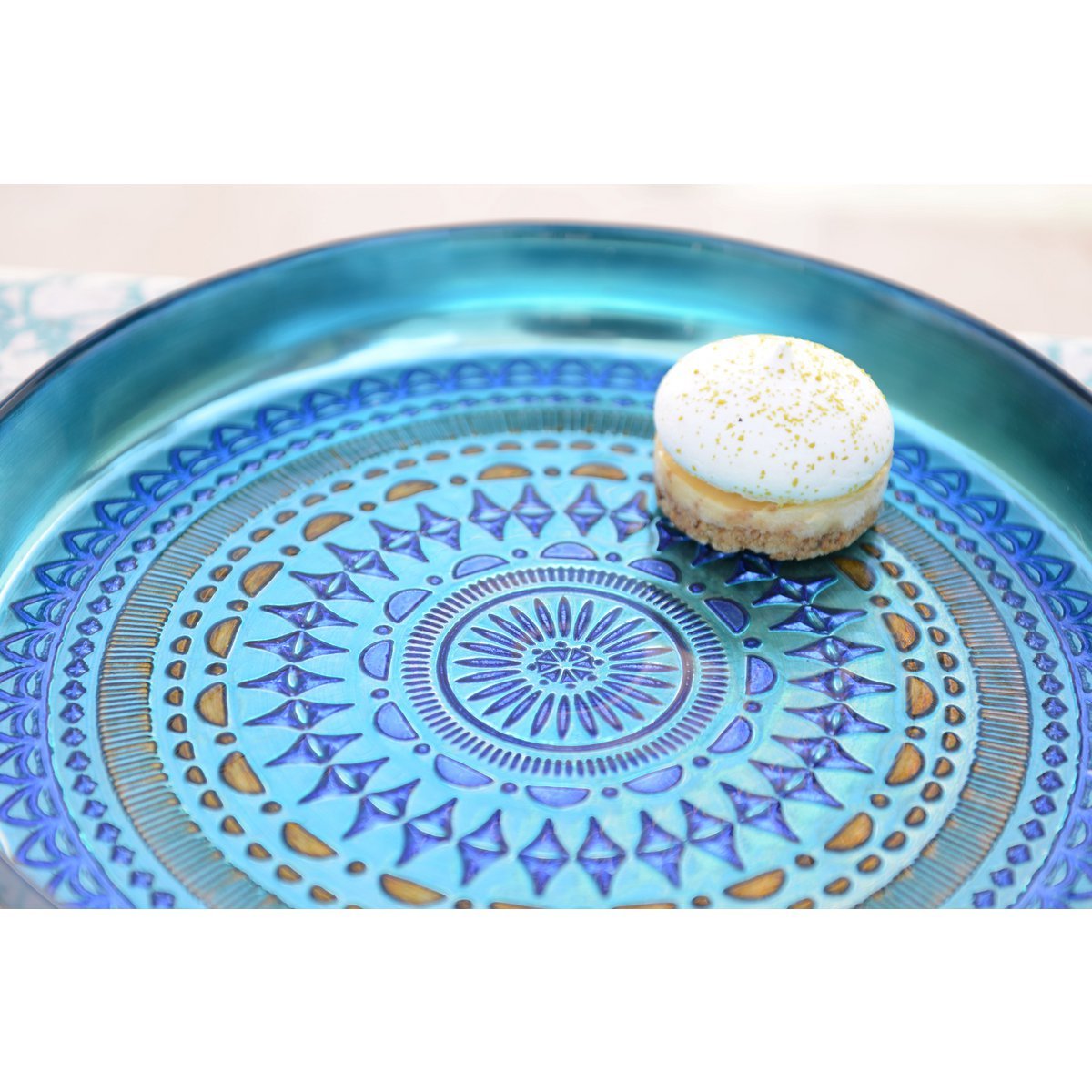 Plateau blauw glas 34.5x34.5x4.5 cm