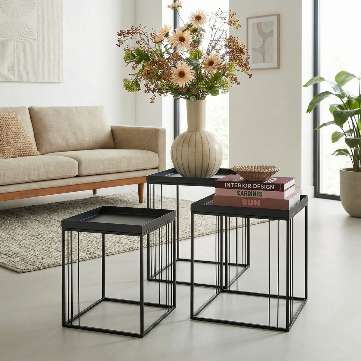 Bijzettafel set 3 stuks metaal zwart