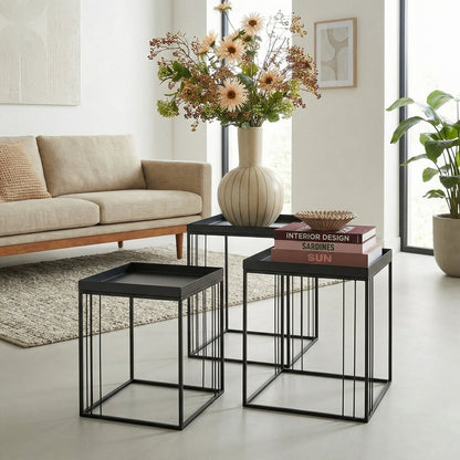 Bijzettafel set 3 stuks metaal zwart