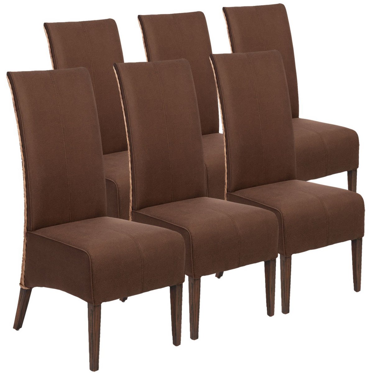 Rattan Eetkamerstoelen Set Van 6 Met Zittingen Wildleer Look