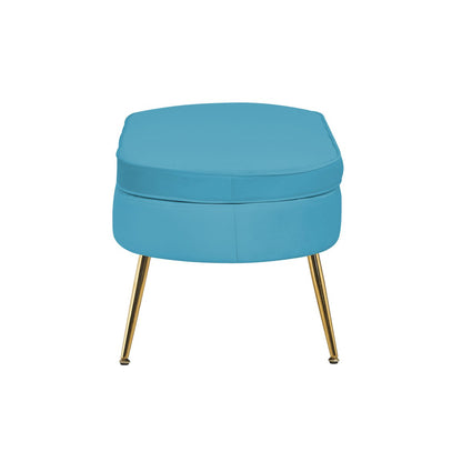 Oval ottoman made of blue velvet