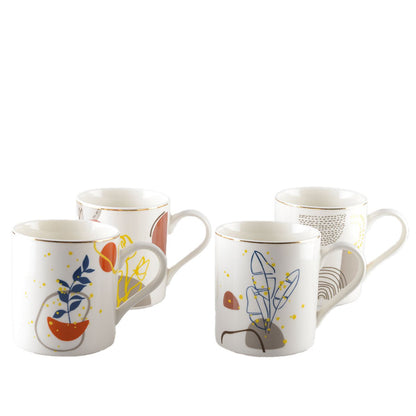 Mokken set van 4 art deco 390 ml keramiek