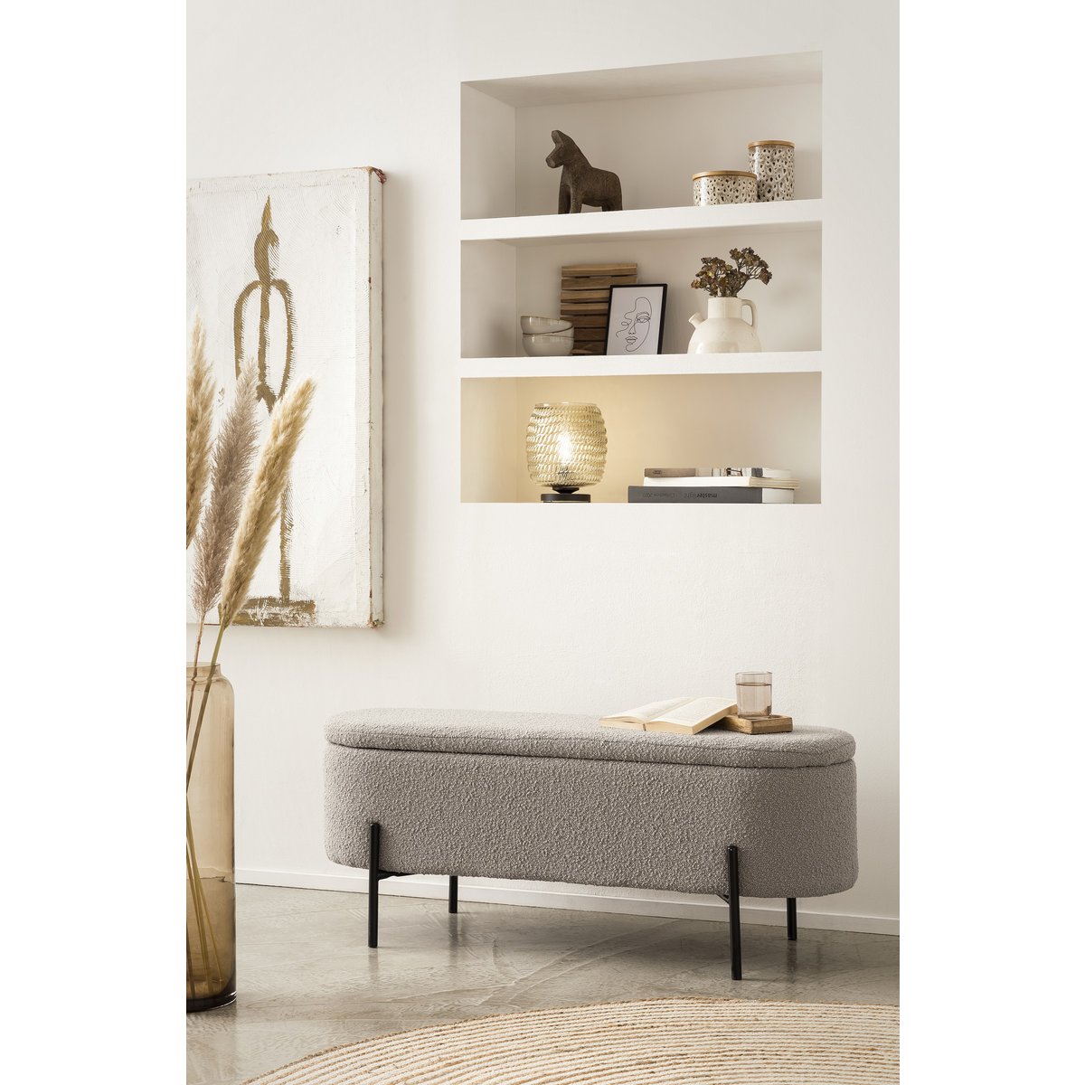 Bedbank taupe met opbergruimte 110x40x44 cm
