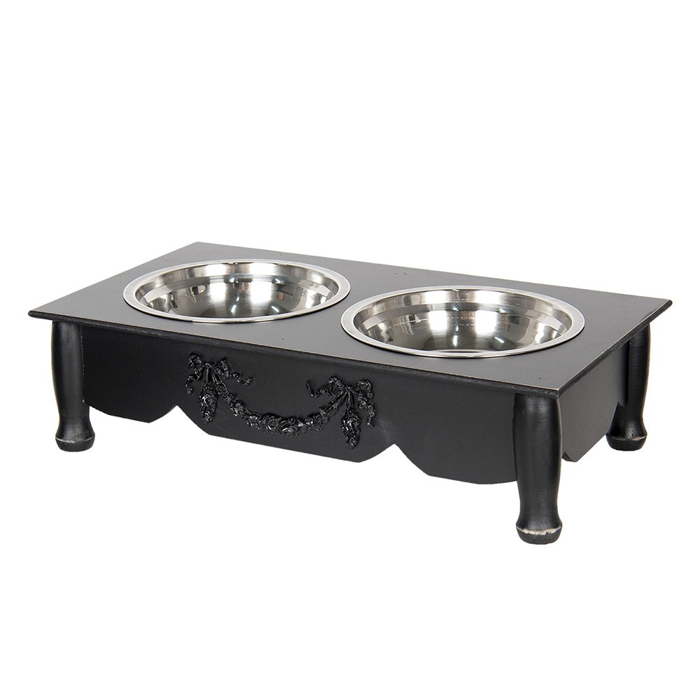 Voerbak hond 2x500 ml Zwart Hout Voerbak Kat