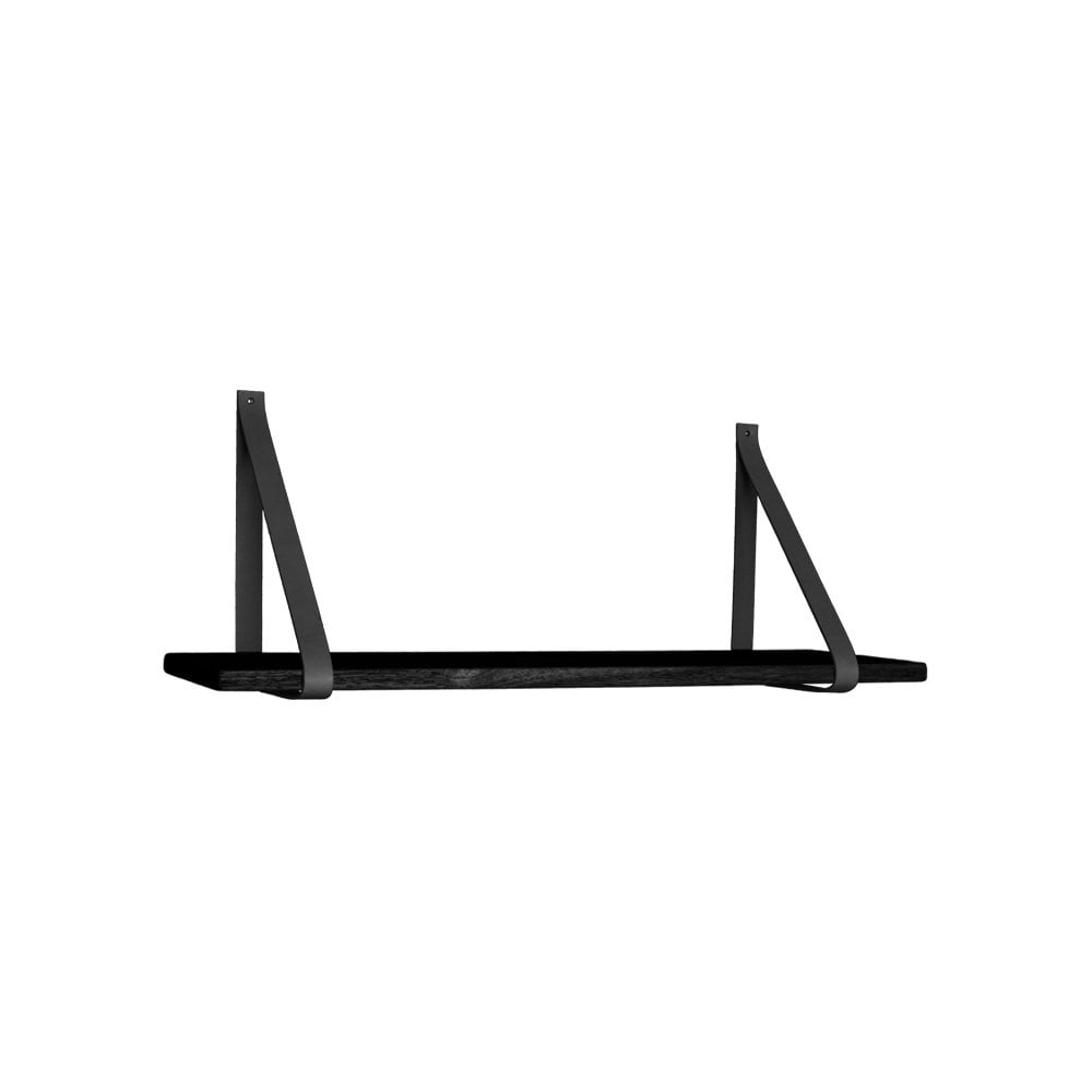 Wandplank rubberhout leer 80x20x2 cm zwart