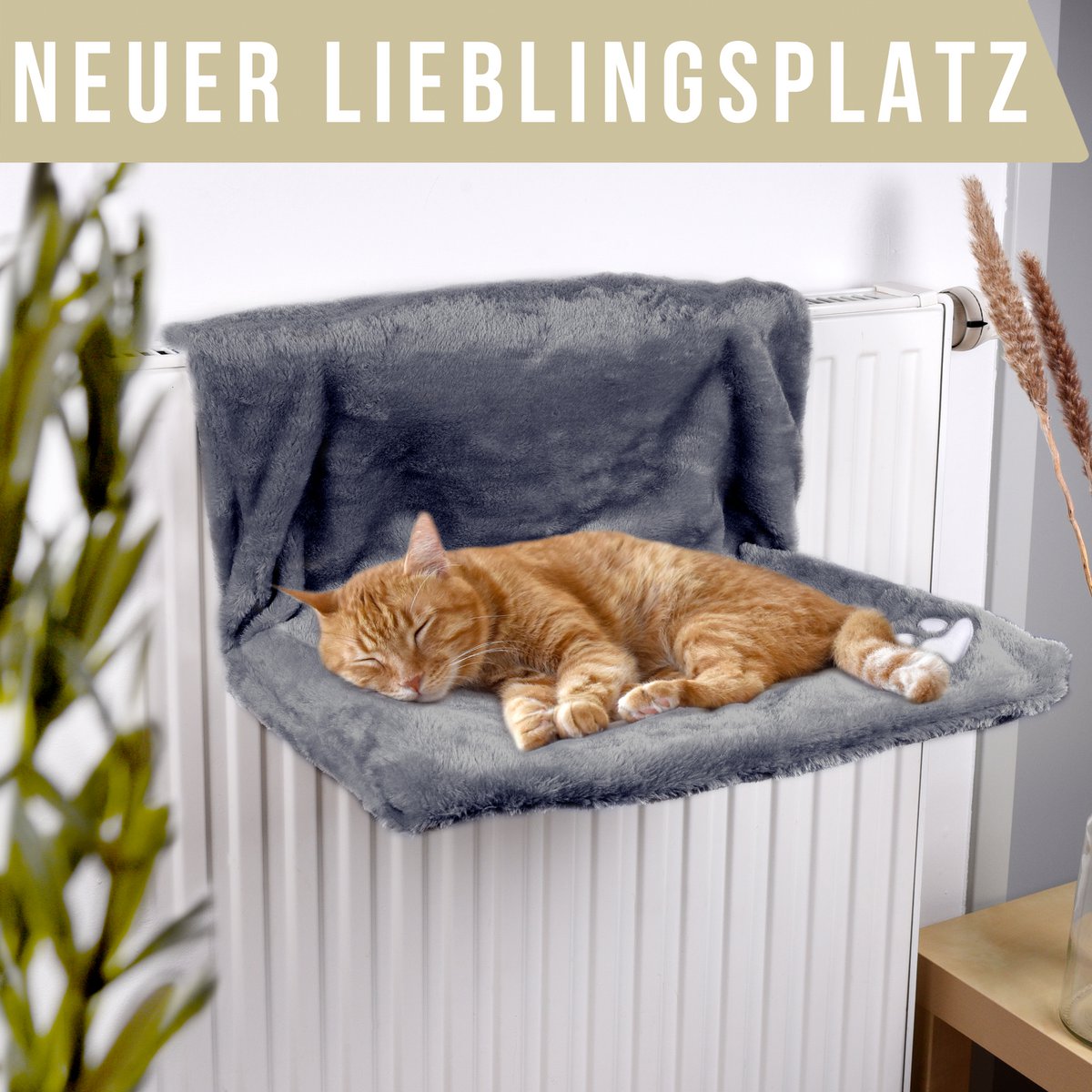 Katten radiatorbed hangmat 43x30x25 cm pluche grijs