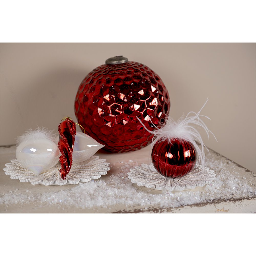 Christmas Bauble Set of 4 Ø 8 cm White Glass Christmas Tree Decoration