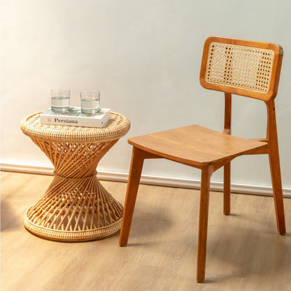 Rotan Bijzettafel Ronde Salontafel LUHU Beige 45 Cm