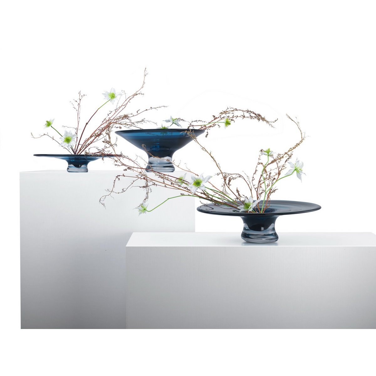 Ronde Platte Vaas Schaal Diepblauw Glas Handgedraaid ALAIN