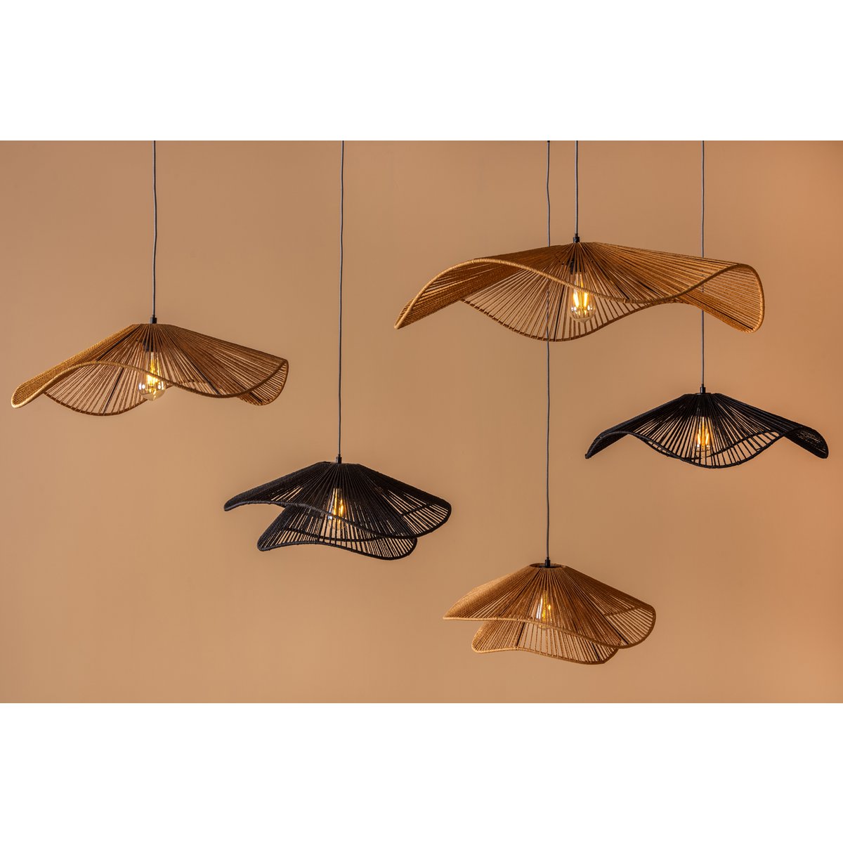Hanglamp Sombra 62x62x19 cm jute zwart