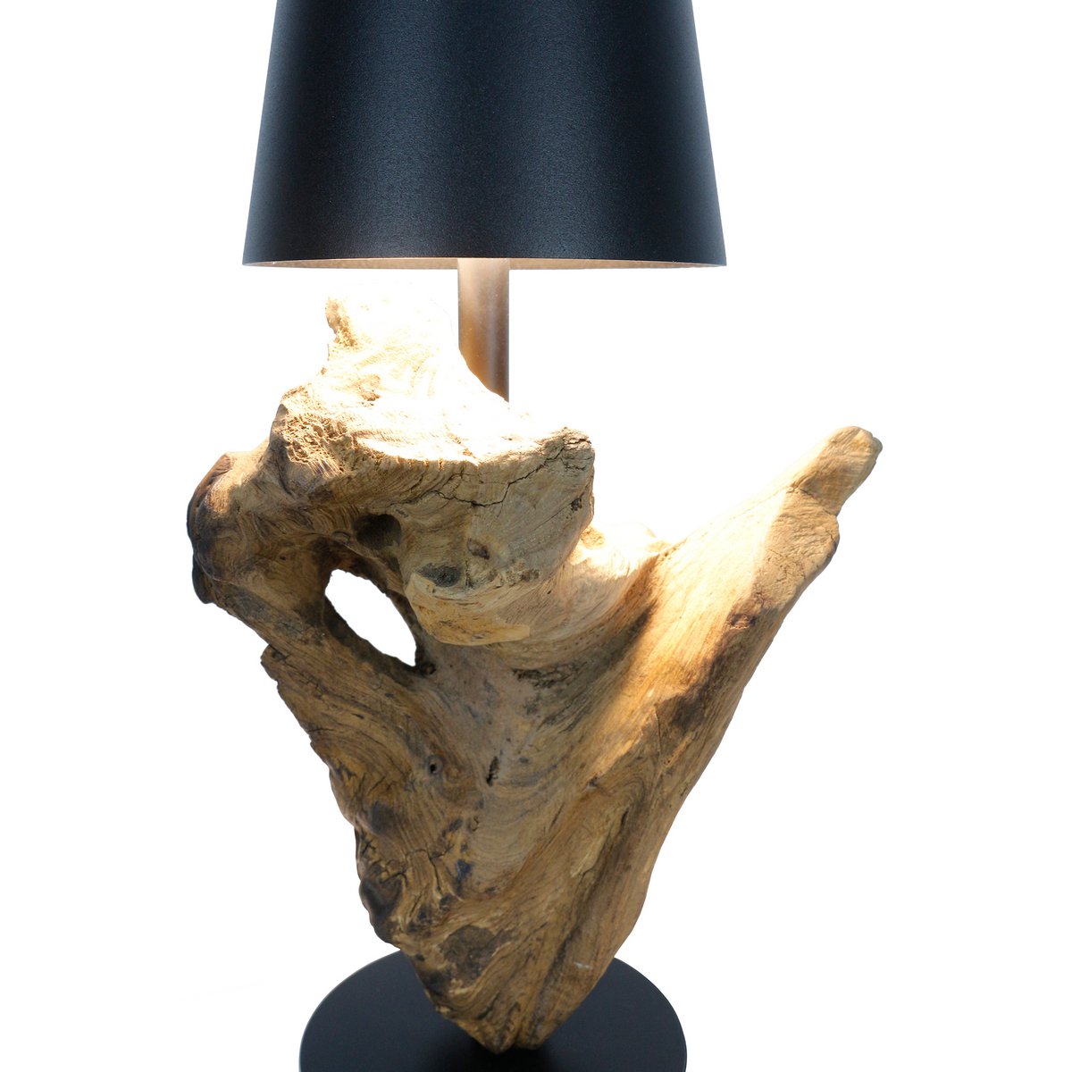 Tafellamp 29 cm hout metaal naturel zwart IP54