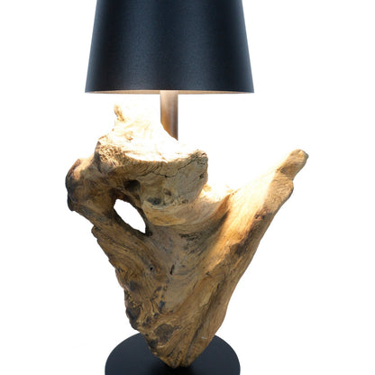 Tafellamp 29 cm hout metaal naturel zwart IP54