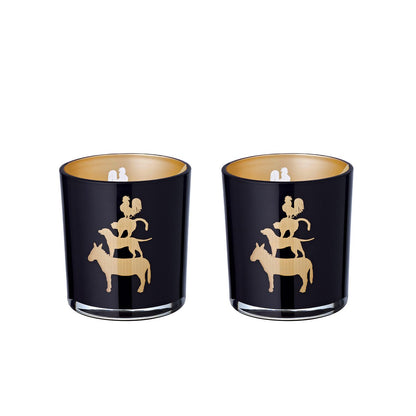Theelichtjes glas 8 cm zwart set van 2