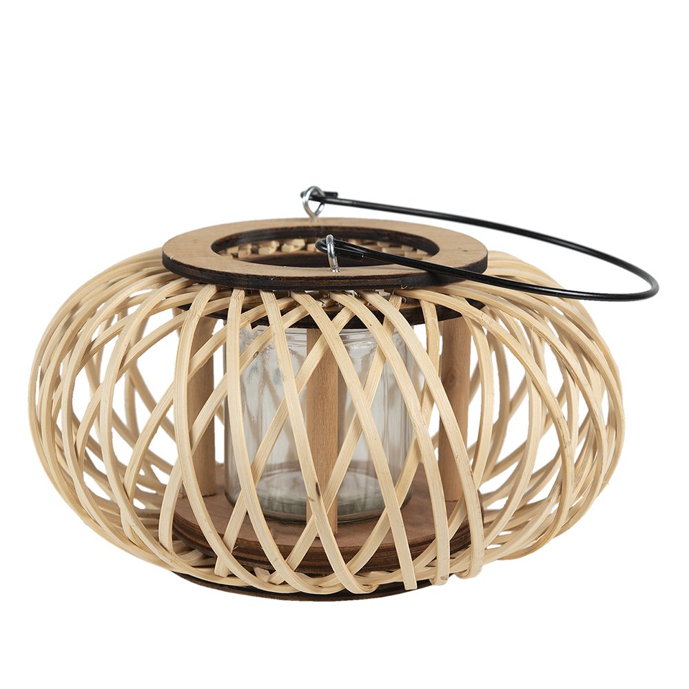 Wind Light Ø 23x12 cm Beige Bamboo Candle Holder
