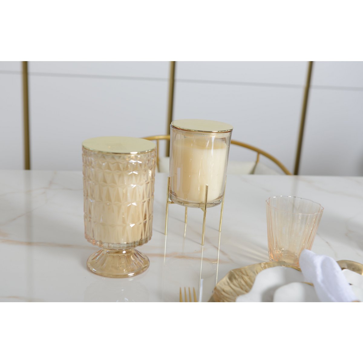 Geurkaars katoenbloem goud glas 18cm