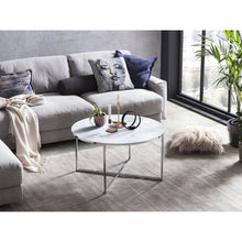 Salontafel Ø 80x45 cm glas wit marmerlook metaal zilver