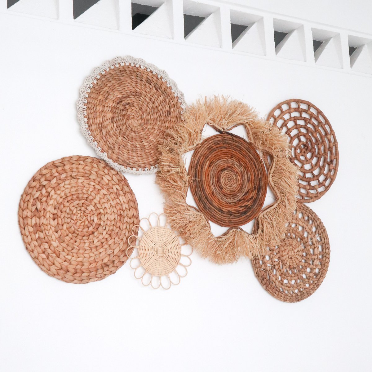 Wanddecoratieset 6 stuks 15-55 cm handgeweven natuurlijke materialen