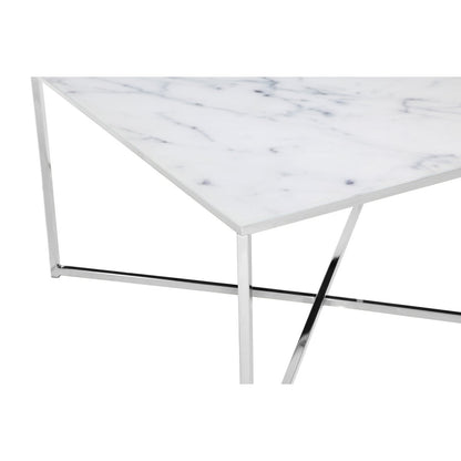 Salontafel 80x80x45 cm wit marmerlook glas metaal