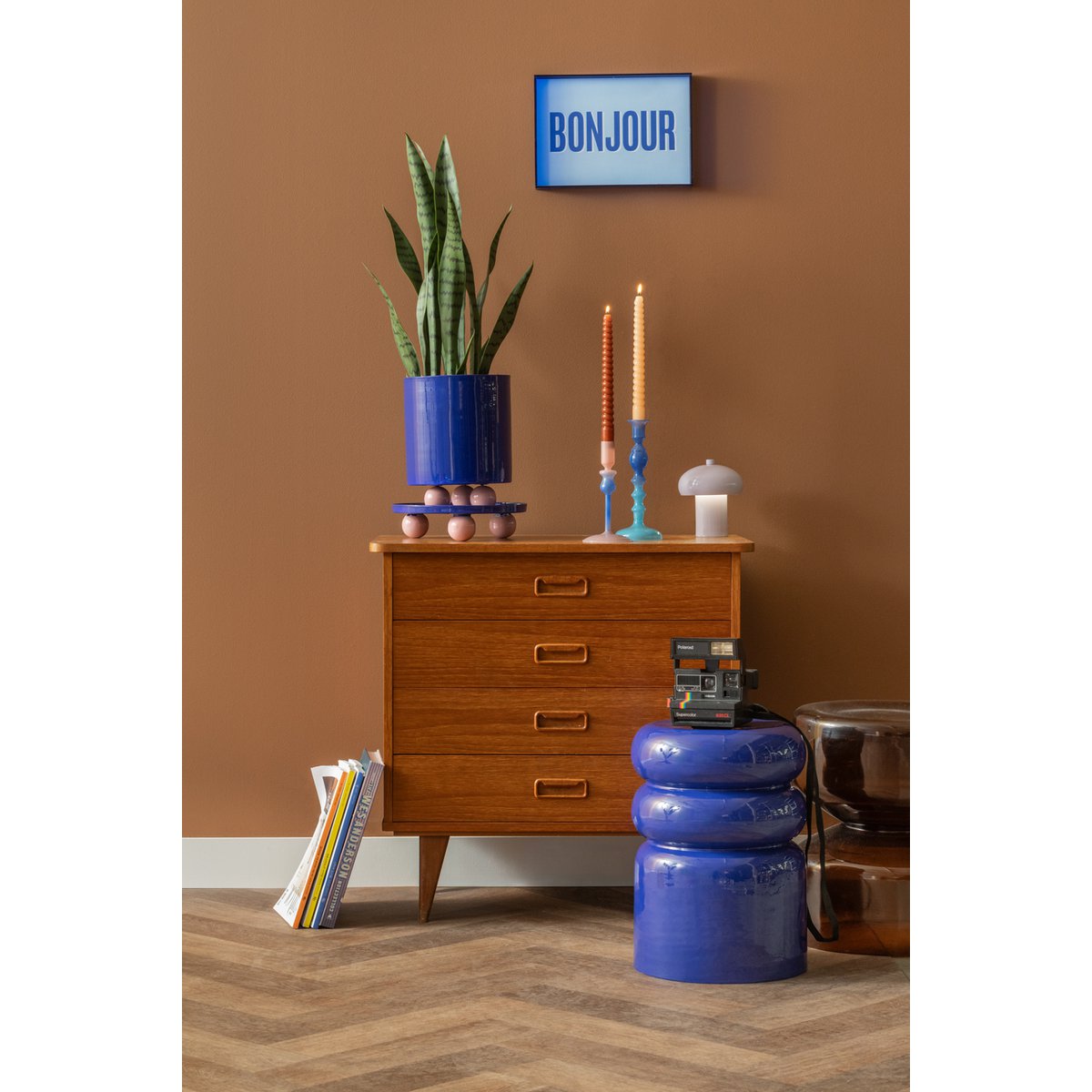 Dienblad rond ijzer blauw 25 cm