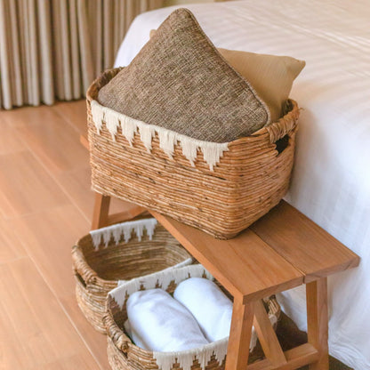 Opbergmand bananenvezel katoen decor S 32x20x20 cm