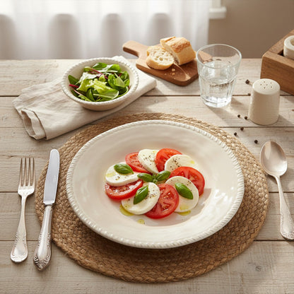 Cream melamine dinner plate with rope edge 28x28x2.5cm