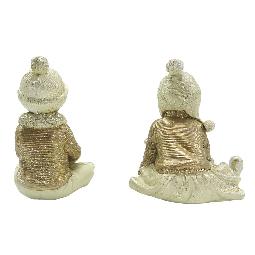 Figurine Set of 2 Children 9 cm Beige Gold-coloured Plastic