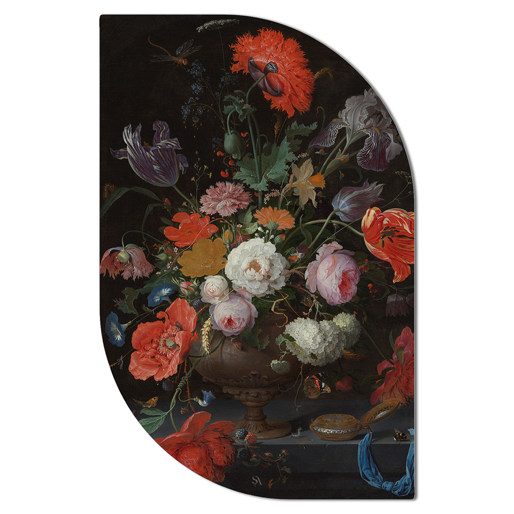 Wanddecoratie stilleven bloemen horloge 40x60 cm Dibond