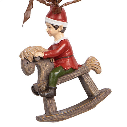 Kersthanger hobbelpaard rood kunststof 7x3x9 cm