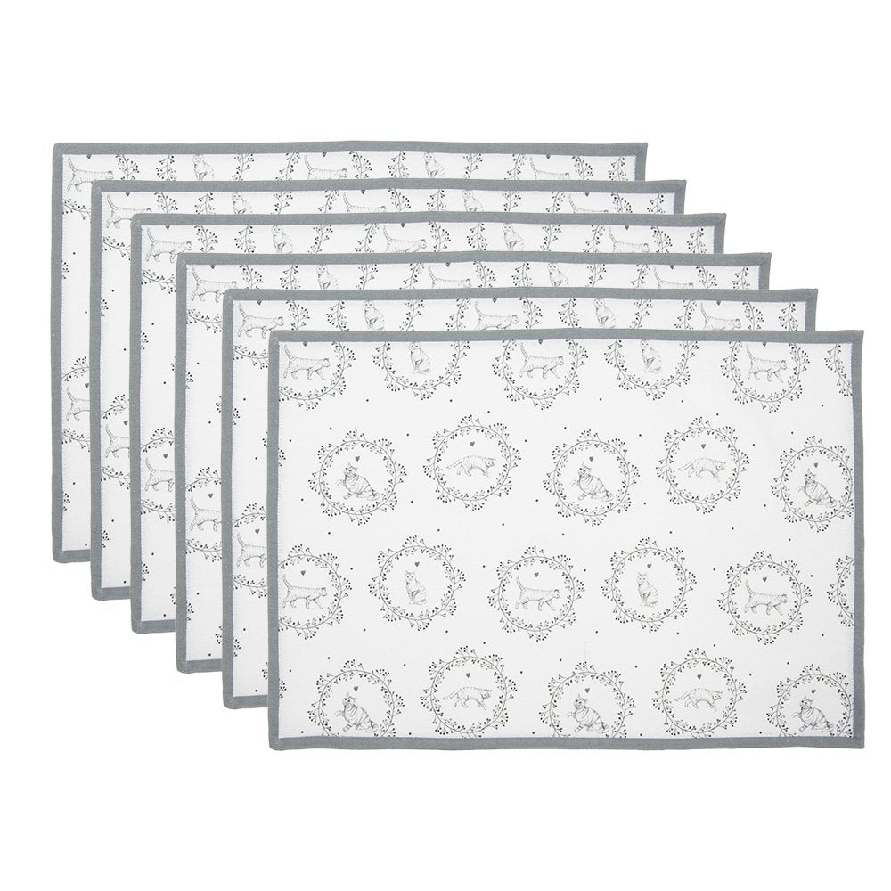 Placemats set van 6 48x33 cm wit grijs katoen