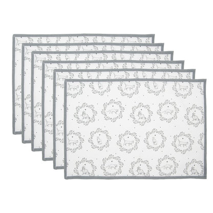 Placemats set van 6 48x33 cm wit grijs katoen