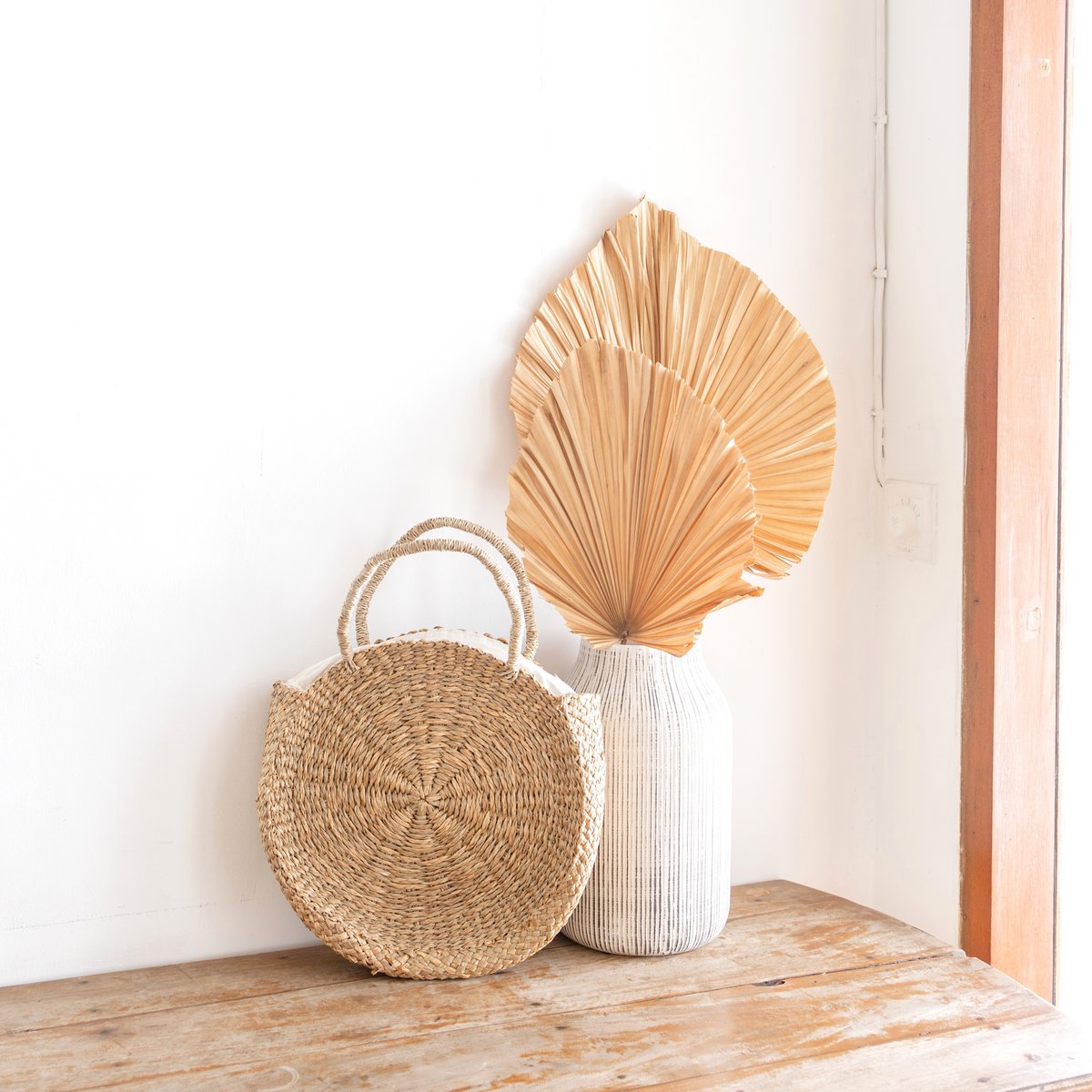 Round Beach Bag Woven Seagrass MENARA Diameter 30 Cm
