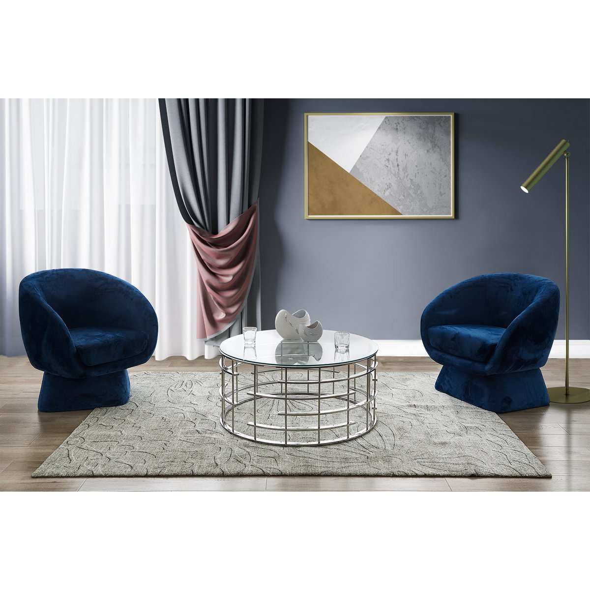 Salontafel Ø 90 cm glas staal zilver