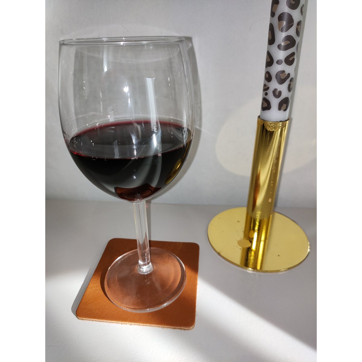 Onderzetter leer 10x10 cm cognac vierkant