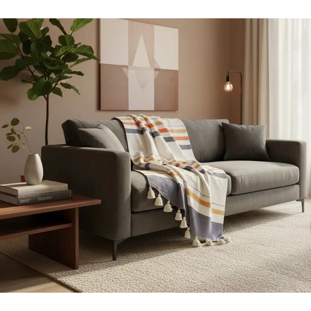 Plaid katoen 130x170 cm gestreept met franjes