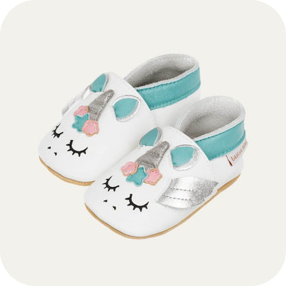 Soft leather baby booties Unicorn