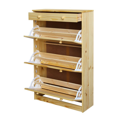Schoenenkast grenenhout 3 kleppen 1 lade