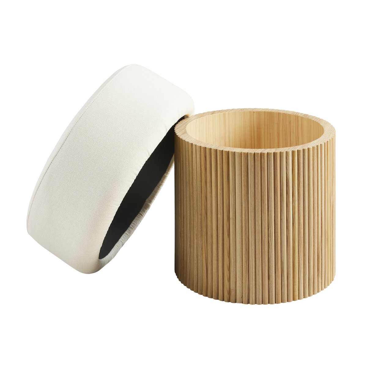 Pouf met opslagruimte Ø 50 cm natuurlijk/wit