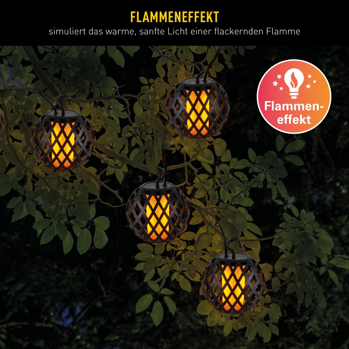 Zonne-energie kettingverlichting vlameffect 485 cm