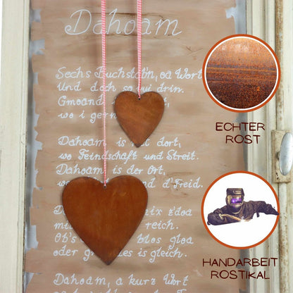 Hangdecoratie hart 11,5 & 17,5 cm metaal roestkleurig