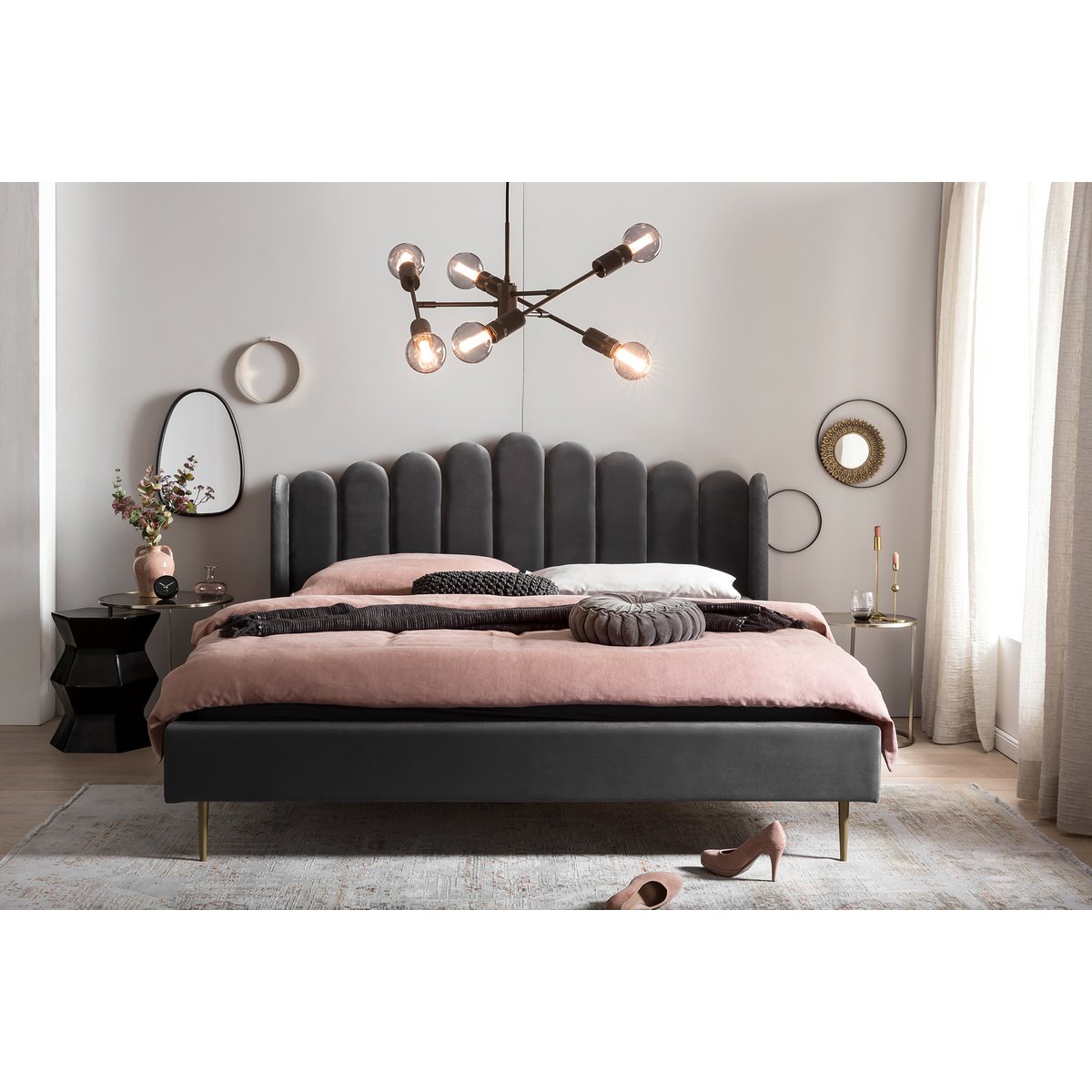Bed 180x200 cm grijs fluweel