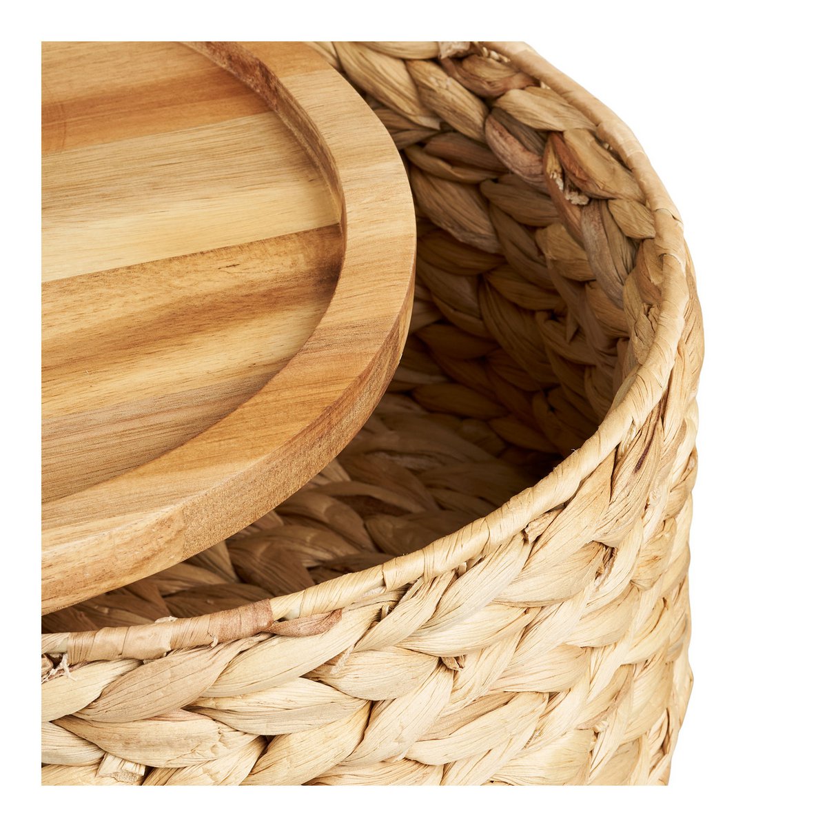 Botofte Manden met houten deksel, waterhyacint, naturel, set van 3