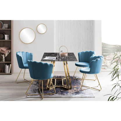 Kuipstoelen set van 2 blauw fluweel goud frame