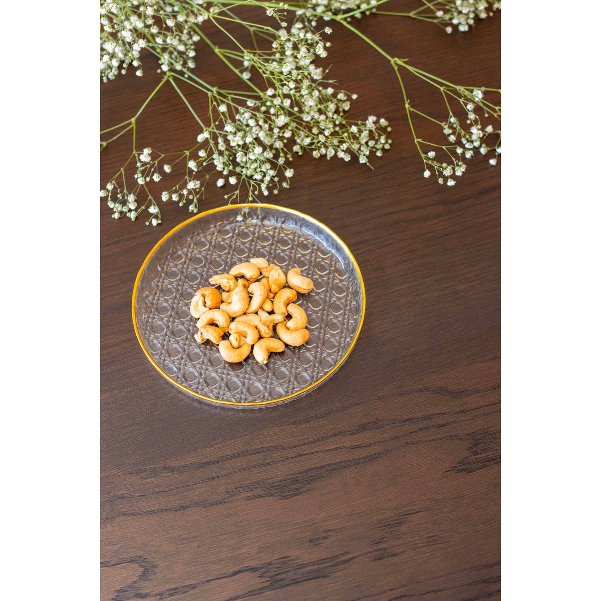 Dessertbord glas 16x16x2 cm transparant goud