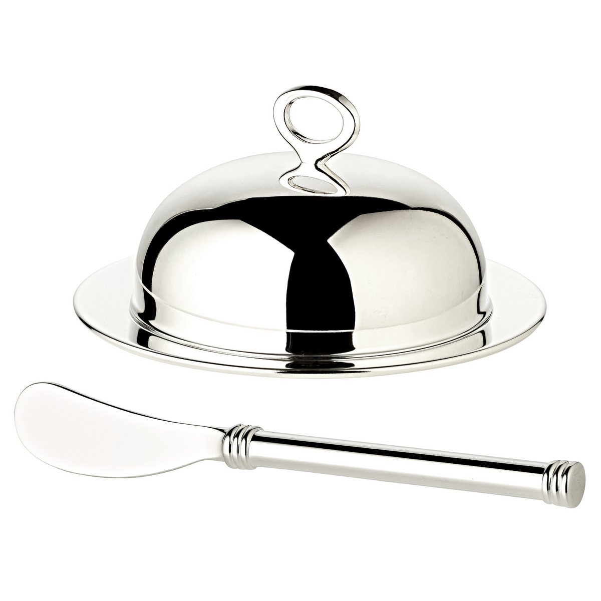 Botervloot 14 cm verzilverd met botermes