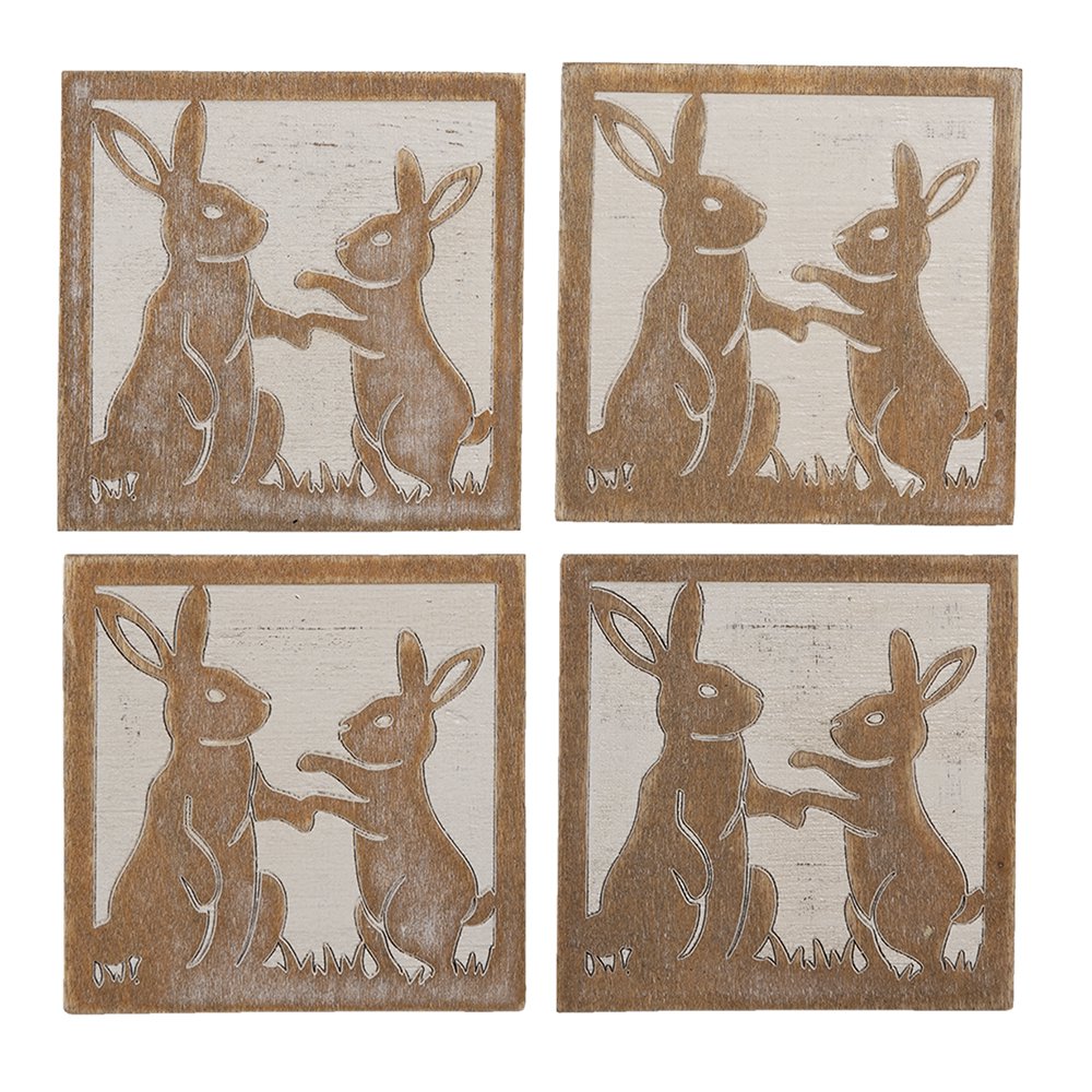 Onderzetters 4 stuks 10x10 cm hout konijn