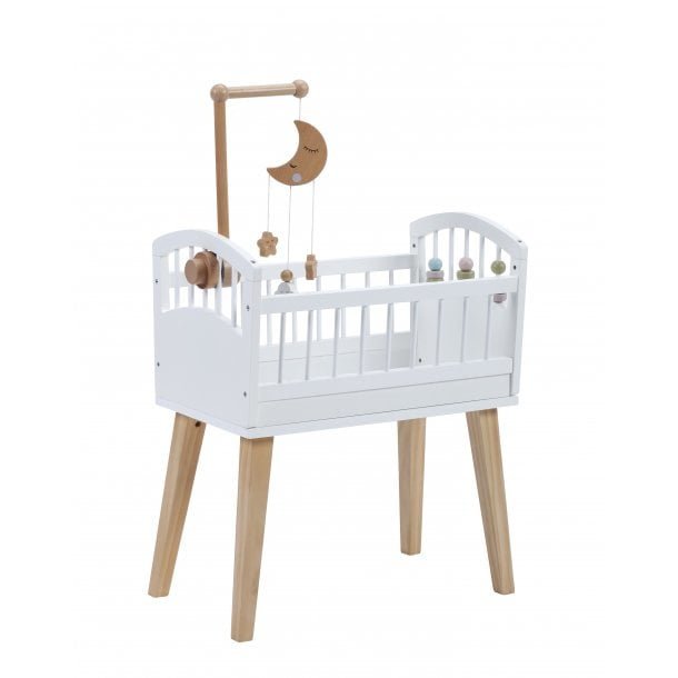 Poppenbed mobiel 24x6x31 cm hout wit