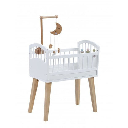 Poppenbed mobiel 24x6x31 cm hout wit