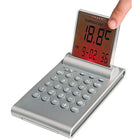 Alarmklok calculator temperatuur zilver 8.5x14.5x8.5 cm