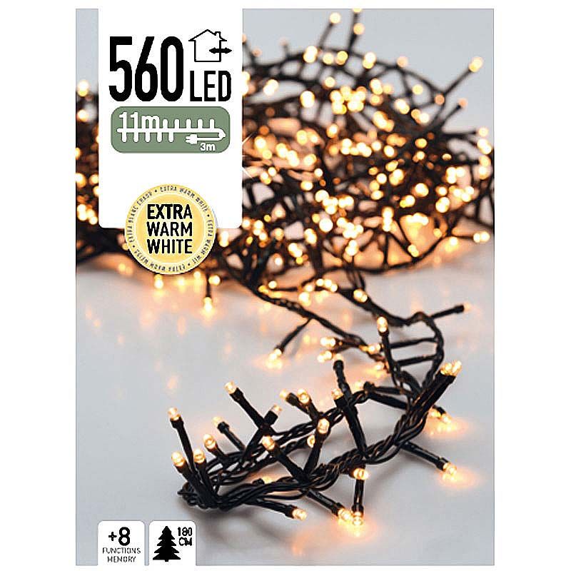 Micro Cluster 560 Led's - 11 Meter - Extra Warm Wit - 8 Functies + Geheugen